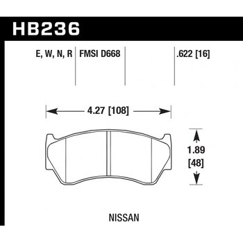 Колодки тормозные HB236W.622 HAWK DTC-30; Nissan 16mm