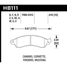 Колодки тормозные HB111EE.610 HAWK Blue 42; PBR GM, Mustang 16mm