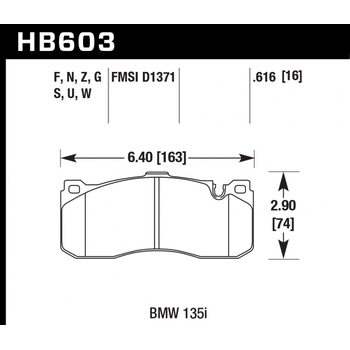 Колодки тормозные HB603W.616 HAWK DTC-30 передние BMW 135i  (E88), (E82), BMW Performance;  MINI JCW