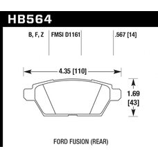 Колодки тормозные HB564F.567 HAWK HPS задние FORD Fusion 06-> / Mazda 6 08->