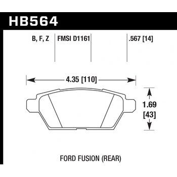 Колодки тормозные HB564F.567 HAWK HPS задние FORD Fusion 06-> / Mazda 6 08->