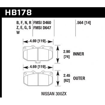 Колодки тормозные HB178W.564 HAWK DTC-30  передние SUBARU Impreza WRX; Nissan 300ZX; HPB тип 1;