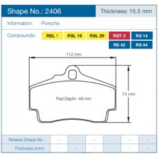 Колодки тормозные 2406-RS42 PAGID RS42  задние PORSCHE 718 Cayman, Boxter; 997 3,6 05-09; 996 97-05