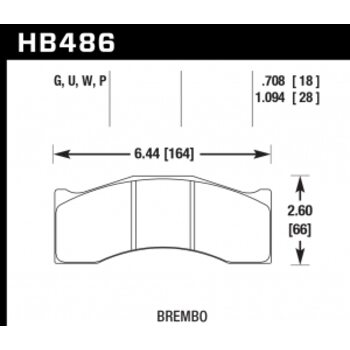 Колодки тормозные HB486W1.094 HAWK DTC-30 Brembo, Rotora 6 поршн. 28 mm