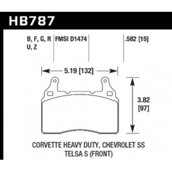 Колодки тормозные HB787B.582 HAWK HPS 5.0 перед TESLA S; Corvette 2014-> ; Camaro 2010->