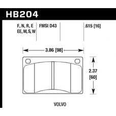 Колодки тормозные HB204EE.615 HAWK Blue 42; Volvo 16mm