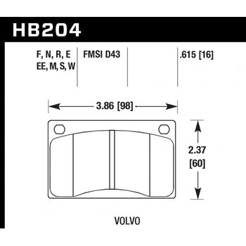 Колодки тормозные HB204EE.615 HAWK Blue 42; Volvo 16mm