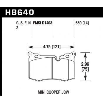Колодки тормозные HB640Z.552 HAWK PC передние MINI 2009-> JOHN COOPER WORKS