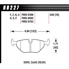 Колодки тормозные HB227EE.630 HAWK Blue 42; BMW (Rear) 16mm