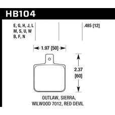 Колодки тормозные HB104L.485 HAWK MT-4 Wilwood DL Single, Outlaw w/ 0.156 in. center hole 12 mm