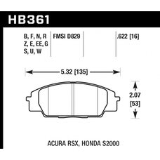 Колодки тормозные HB361W.622 HAWK DTC-30 Honda S2000/Civic Type "R", Acura RSX 16 mm