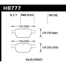 Колодки тормозные HB777Y.750 HAWK LTS; 19mm