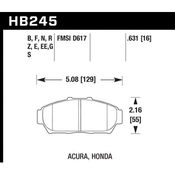 Колодки тормозные HB245EE.631 HAWK Blue 42; Honda 16mm