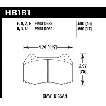 Колодки тормозные HB181E.590 HAWK Blue 9012; BMW, Nissan 15mm