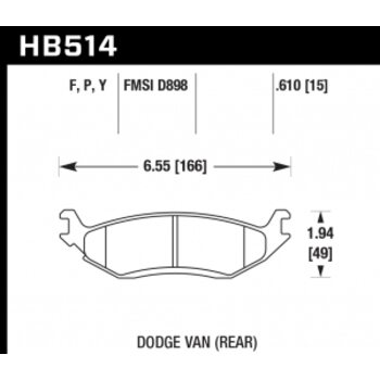 Колодки тормозные HB514F.610 HAWK HPS  задн. RAM 1500 с датчиком износа (скрипун)