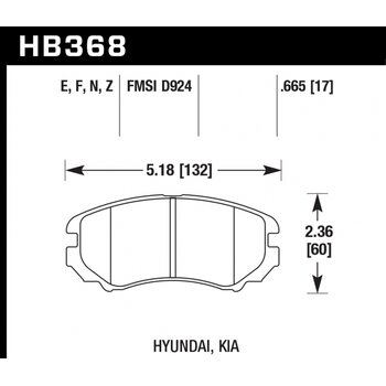 Колодки тормозные HB368E.665 HAWK Blue 9012; Hyundai/Kia 17mm