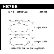 Колодки тормозные HB756R.770 HAWK Street Race; 20mm  перед MB GLK W204
