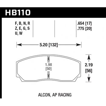 Колодки тормозные HB110G.654 HAWK DTC-60;  AP Racing, Alcon, Proma 4 порш; HPB тип 2, Rotora, 17 mm