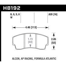 Колодки тормозные HB192W.620 HAWK DTC-30; AP Racing, Alcon  16mm