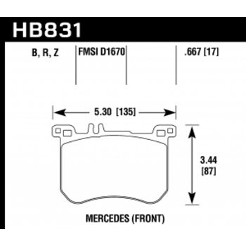 Колодки тормозные HB831R.667 HAWK Street Race Mercedes-Benz SL400  передние