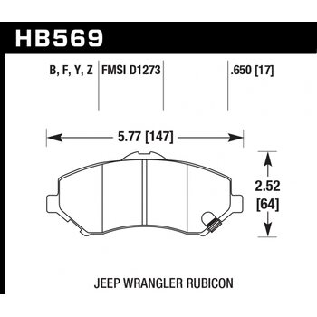 Колодки тормозные HB569Z.650 HAWK Perf. Ceramic  перед Jeep Liberty (KJ) 2008-> ; Wrangler 2007->