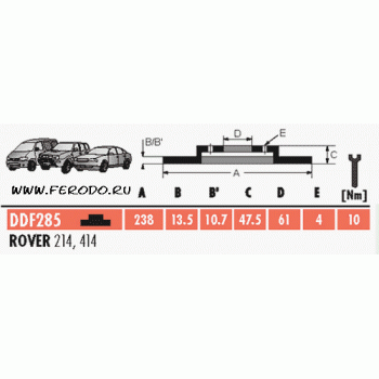 Тормозной диск MG ZS 01-, ROVER: 200 95-00, 200  FERODO DDF285