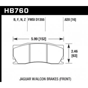 Колодки тормозные HB760F.620 HAWK HPS; 16mm  Jaguar XK (X150) тормоза Alcon; 2006-2014