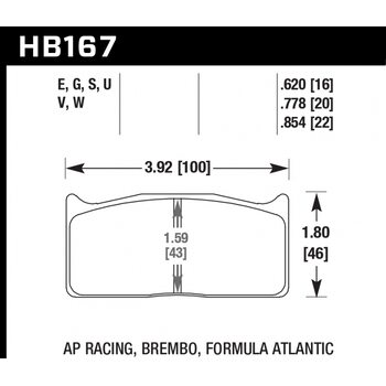 Колодки тормозные HB167S.620 HAWK HT-10; AP Racing, Brembo 16mm