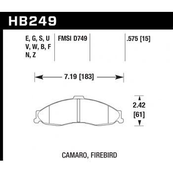Колодки тормозные HB249E.575 HAWK Blue 9012; Camaro, Firebird 15mm