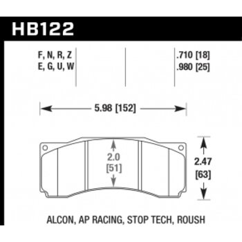 Колодки тормозные HB122G.980 HAWK DTC-60  ALCON CAR89 / AP RACING / Stop Tech ST-60
