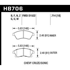 Колодки тормозные HB706B.714 HAWK Street 5.0  перед  Opel Astra J / CHEVROLET Cruze