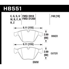 Колодки тормозные HB551Z.748 HAWK PC передние BMW 3 (E90,91,92) 335i,  M3 E90, 5 E60, 6 E63, 7 E65