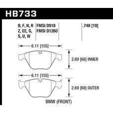Колодки тормозные HB733W.748 HAWK DTC-30; BMW (Front) 19mm