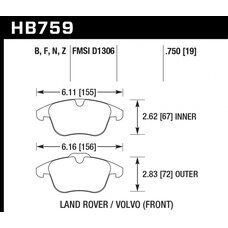 Колодки тормозные HB759N.750 HAWK HP PLUS; 19mm