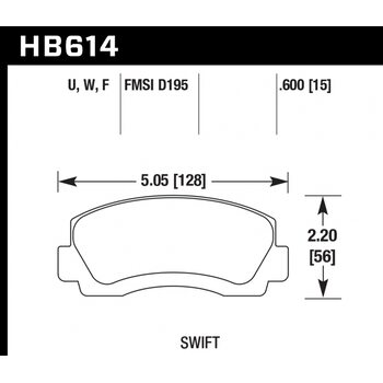 Колодки тормозные HB614F.600 HAWK HPS; 15mm