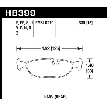 Колодки тормозные HB399N.630 HAWK HP+ задние  BMW (E24), (E28), (E30), (E34)