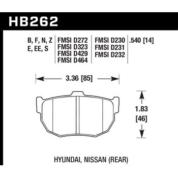 Колодки тормозные HB262EE.540 HAWK Blue 42; Nissan (Rear) 14mm