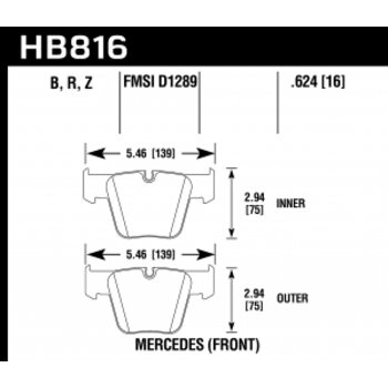 Колодки тормозные HB816B.624 HAWK HPS 5.0 Mercedes-Benz CL63 AMG  передние