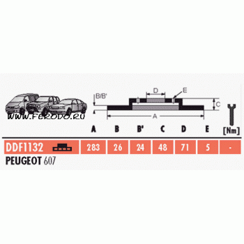 Тормозной диск PEUGEOT 407, 508, 607  FERODO DDF1132