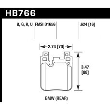 Колодки тормозные HB766G.624 HAWK DTC-60; BMW (Rear) 16mm