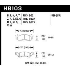 Колодки тормозные HB103EE.590 HAWK Blue 42; GM Intermediate 15mm