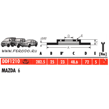 Тормозной диск MAZDA 6 (GG, GY)  FERODO DDF1210