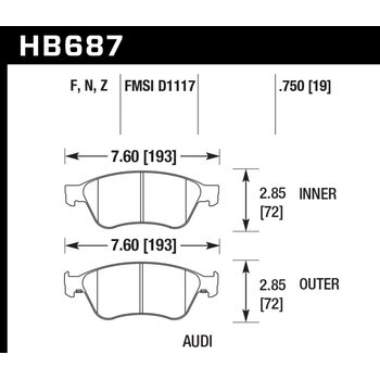 Колодки тормозные HB687N.750 HAWK HP Plus  AUDI S6, S8 2007-2012