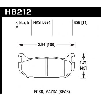 Колодки тормозные HB212M.535 HAWK Black; Ford, Mazda 14mm