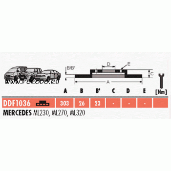 Тормозной диск FERODO DDF1036 MERCEDES ML230, 270, 320