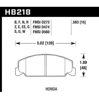 Колодки тормозные HB218EE.583 HAWK Blue 42; Honda 15mm