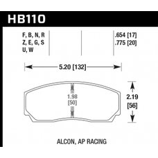 Колодки тормозные HB110G.775 HAWK DTC-60;  AP Racing, Alcon, Proma 4 порш; HPB тип 2, Rotora, 20mm