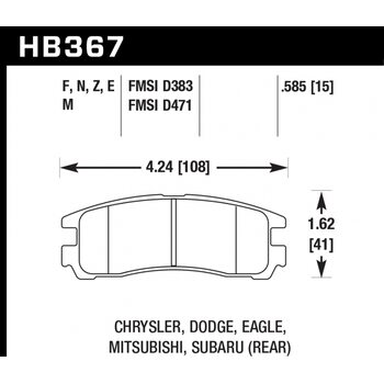 Колодки тормозные HB367M.585 HAWK Black; Subaru/Mitsubishi 15mm