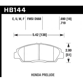 Колодки тормозные HB144E.719 HAWK Blue 9012; Honda Prelude 18mm