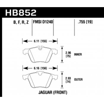 Колодки тормозные HB852Z.755 HAWK PC Jaguar S-Type R передние